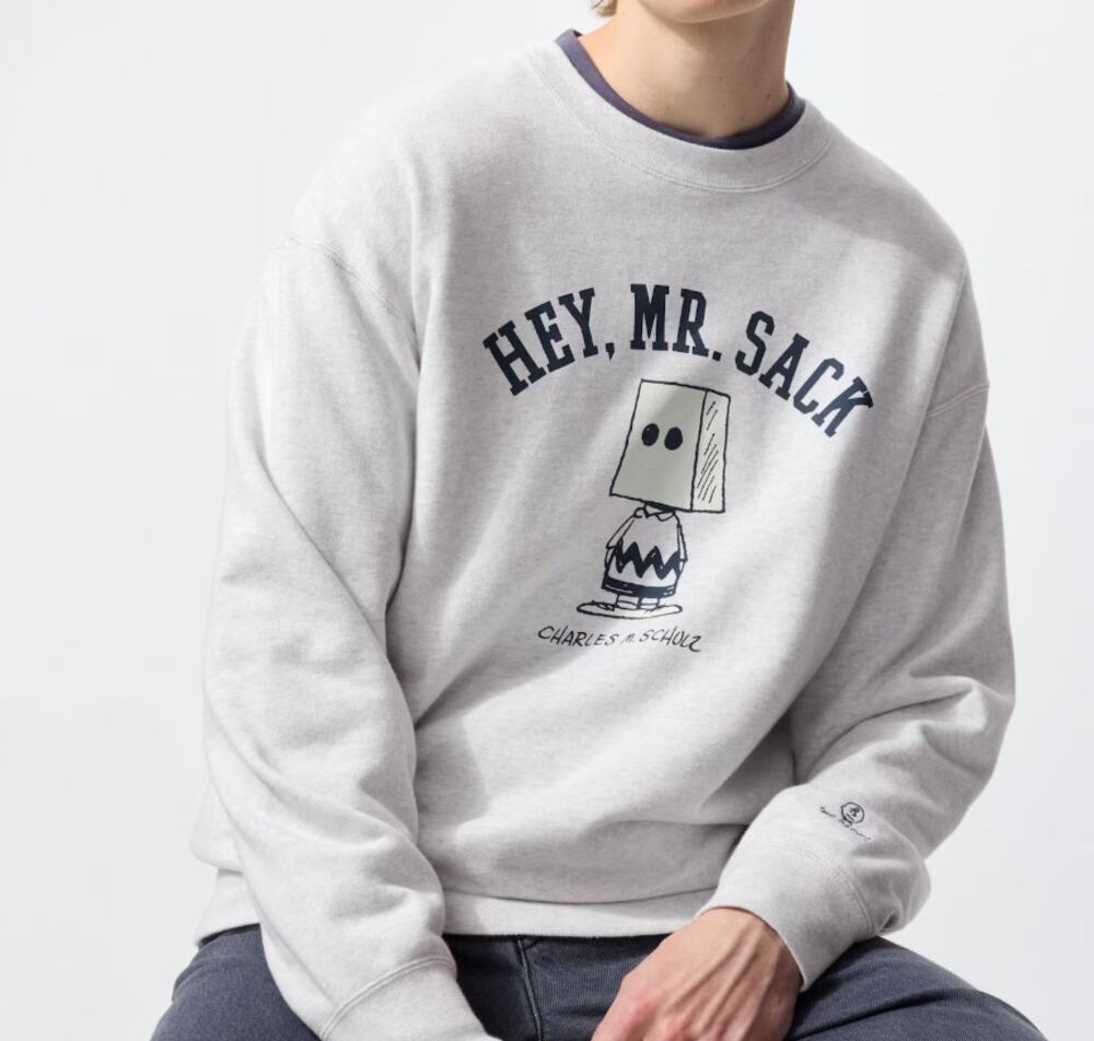 Uniqlo Peanuts Charlie Brown Hey Mr. Sack Sweatshirt in Gray
